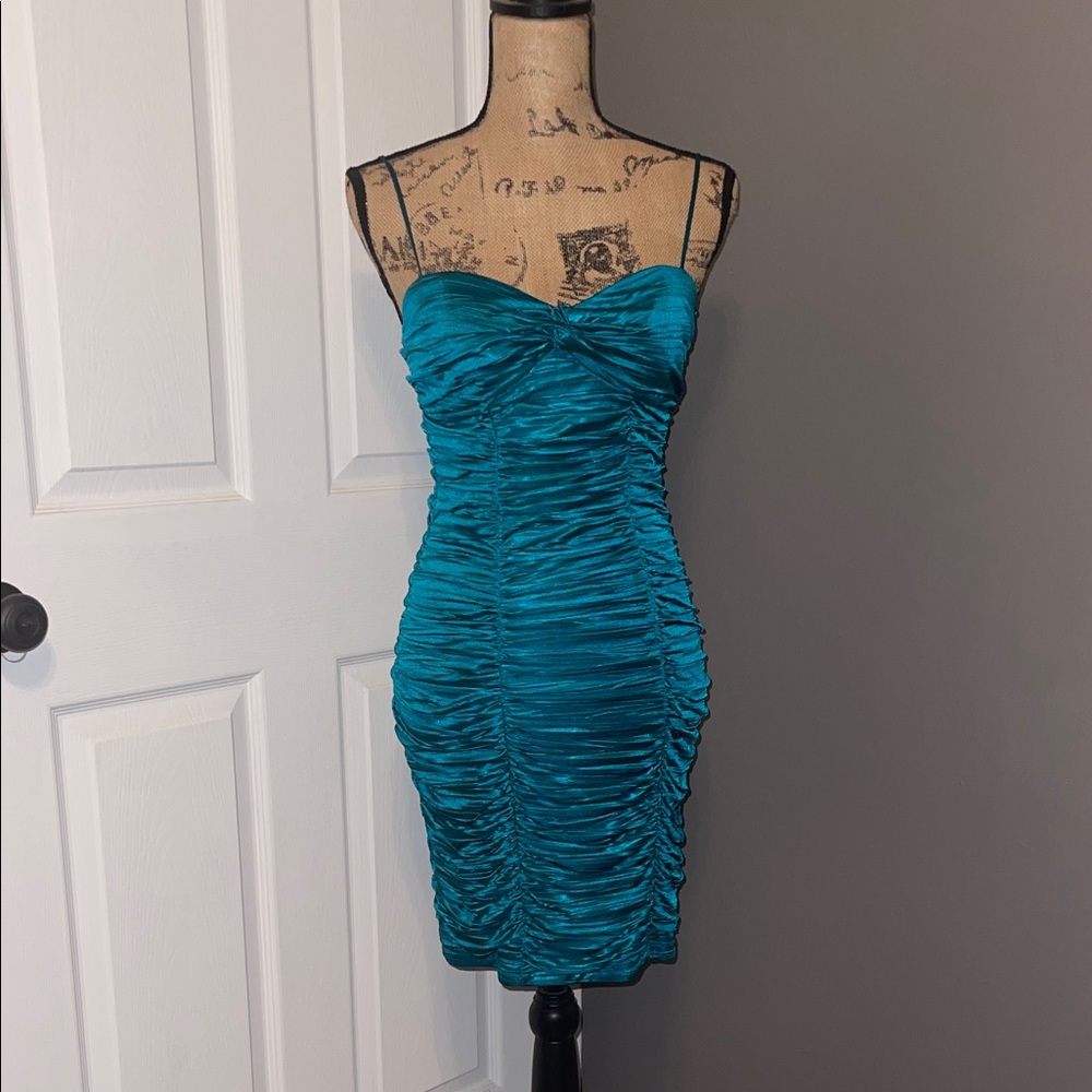 Elegant Teal Spaghetti Strap Dress